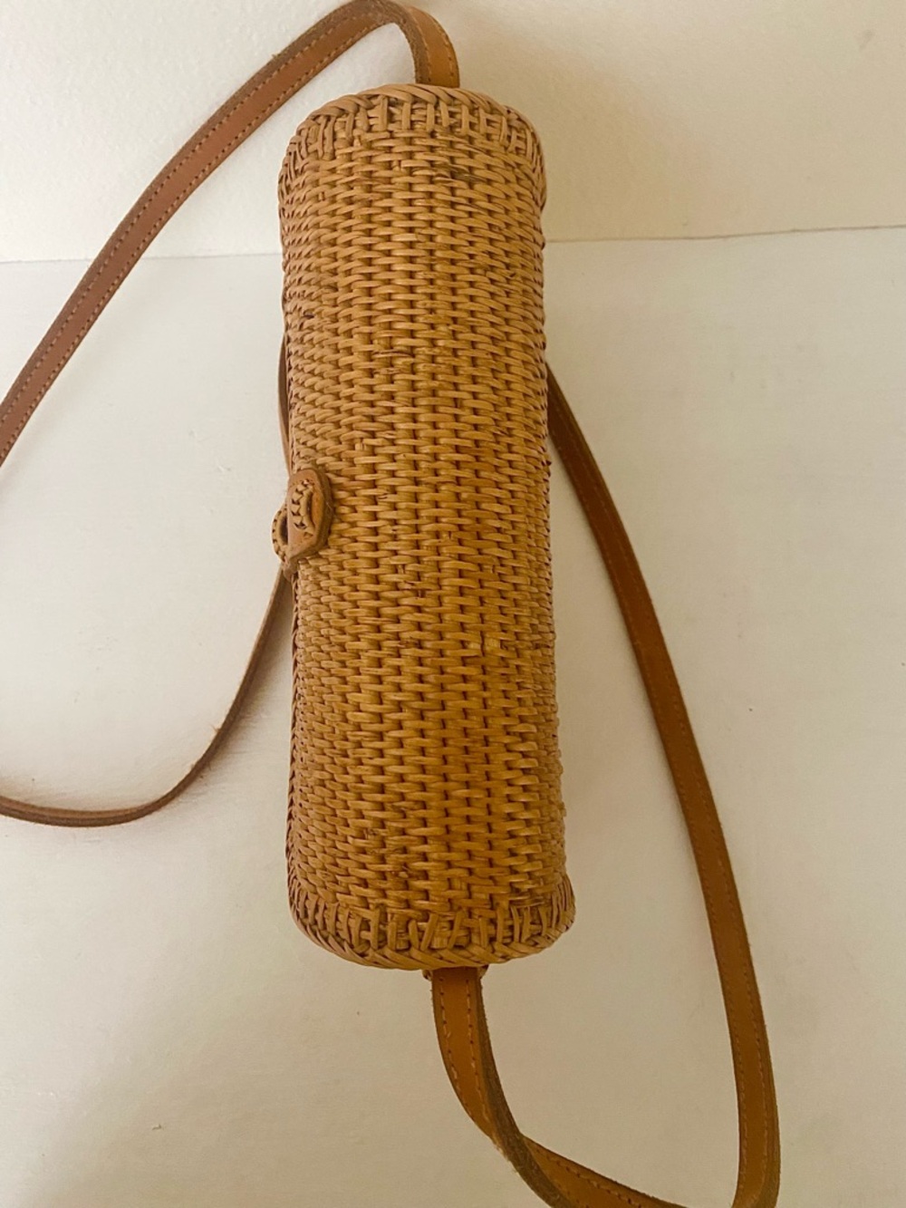 Street Level handmade Woven rattan structured Crossbody Bag in Tan - Picture 7 of 14